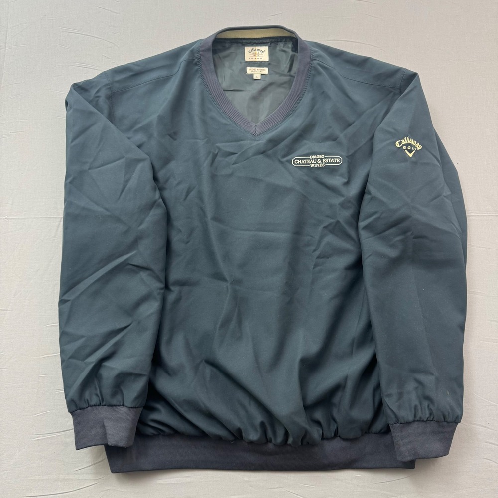 Callaway Golf Mens Large V-Neck Windbreaker Pullover Navy Blue Microfiber Diageo